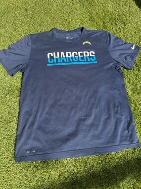Nike Navy Chargers Graphic Tee with Powder Blue and White Logo